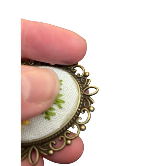 Yellow Floral Hand-stitched Floral Pendant necklace - Embroidery Necklace - Picture 2 of 2